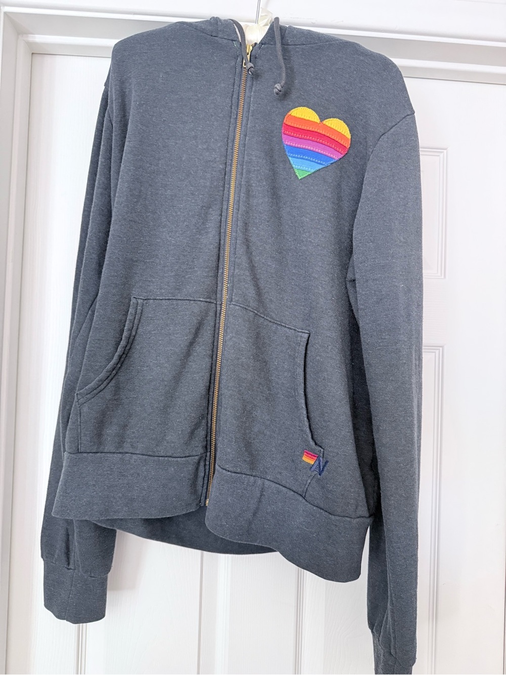 Aviator Nation Rainbow Heart Stitch Zip Hoodie – Charcoal
